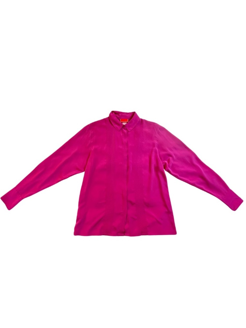Vintage Halston III Hot Pink Long Sleeve Tuxedo Blouse Barbiecore Designer Chic